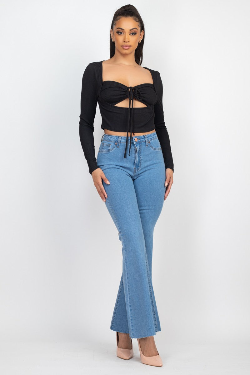 Square Long Sleeve with Ruched Bralette Top