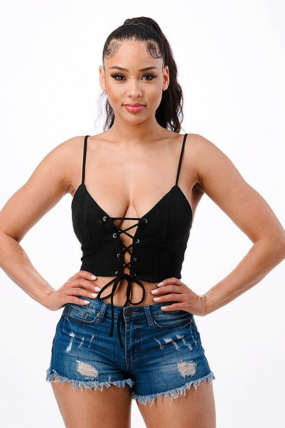 Cami Suede Crop Top With Lace Up
