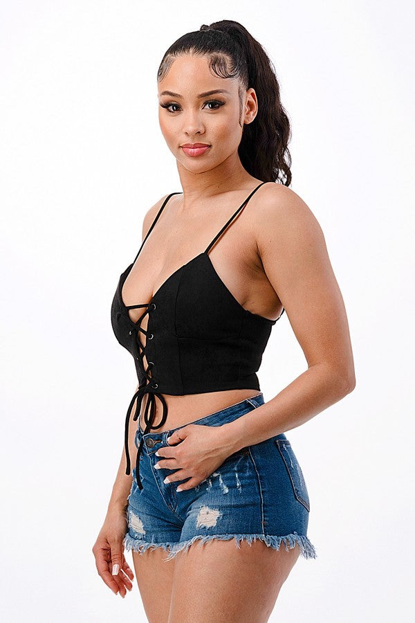 Cami Suede Crop Top With Lace Up