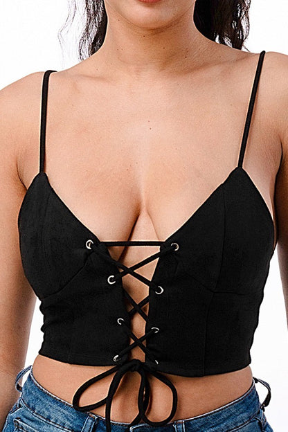 Cami Suede Crop Top With Lace Up