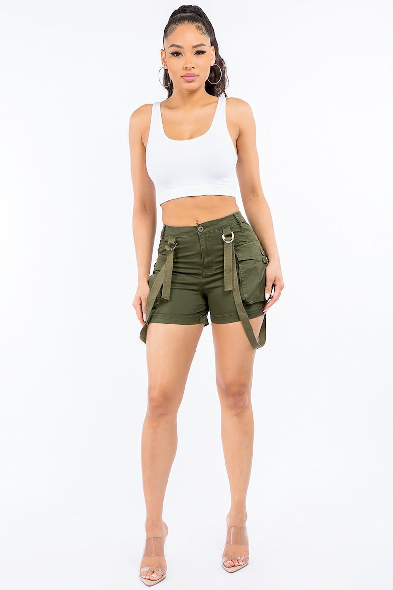 High Waist Mini Shorts With Suspenders