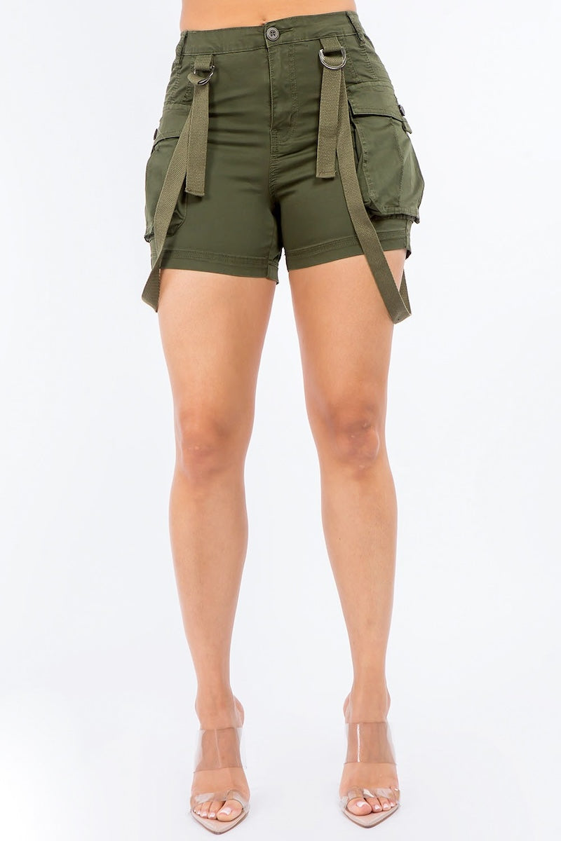 High Waist Mini Shorts With Suspenders