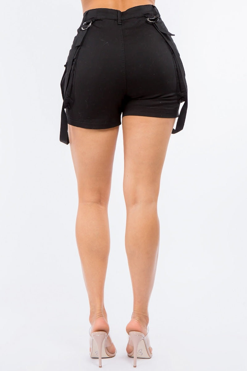 High Waist Mini Shorts With Suspenders