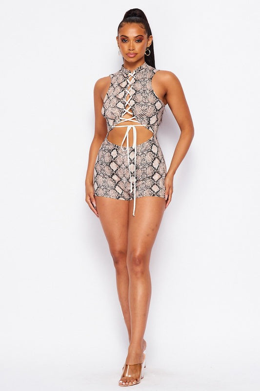 Snake Print Lace Up Romper