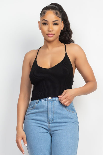 Scoop Ribbed Lace-Up Top