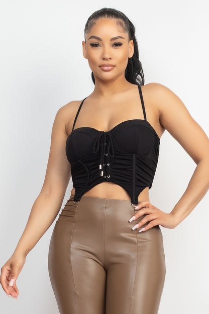 Bustier Ruched Lace-Up Zippered Corset Top