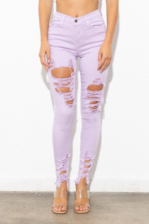 Classic Distressed Legs Jeans - Lavender