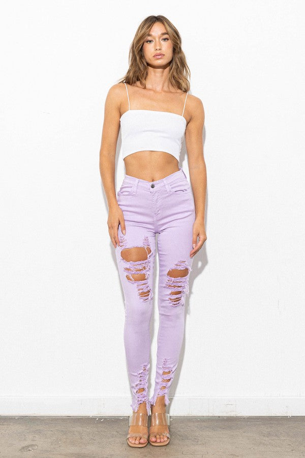 Classic Distressed Legs Jeans - Lavender