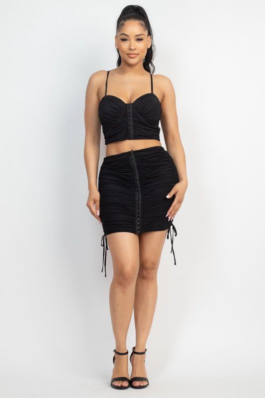 Ruched Hook and Eye Crop Top and Skirt Set