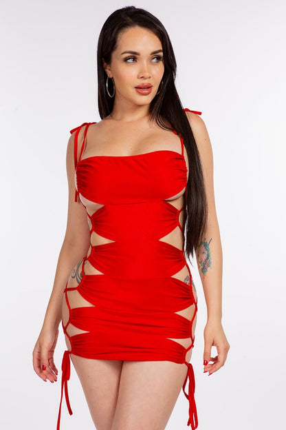 Strappy Dress With Lace Up Cut Outs