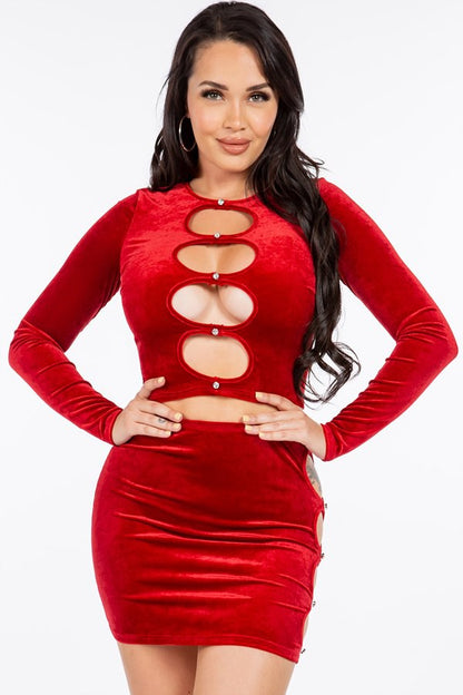 Cut Out Long Sleeve Top and Skirt Set
