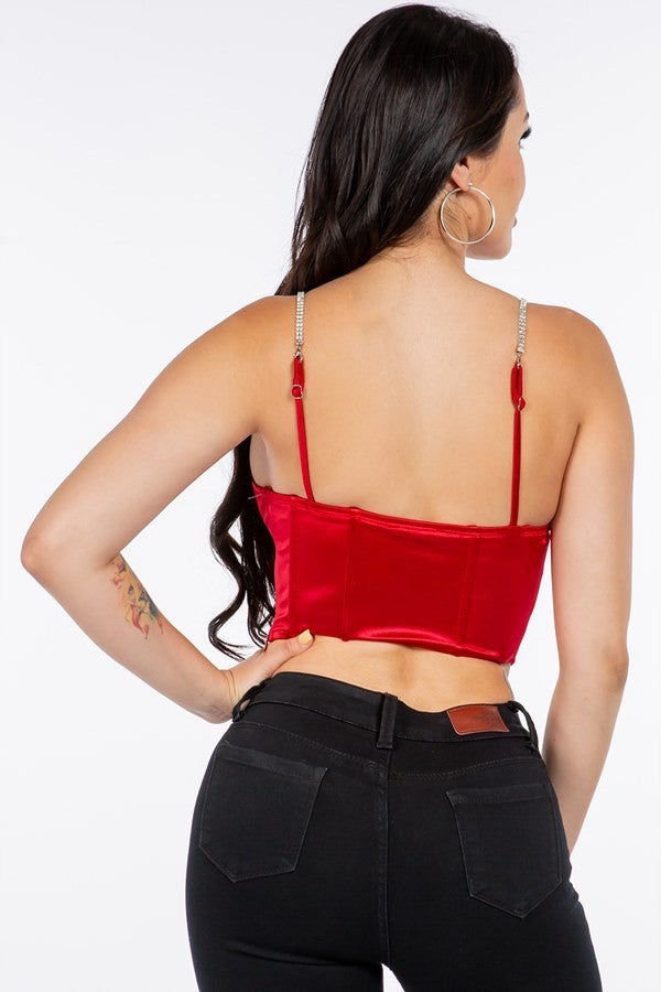 Satin Corset Cowl Neck Bling Crop Top