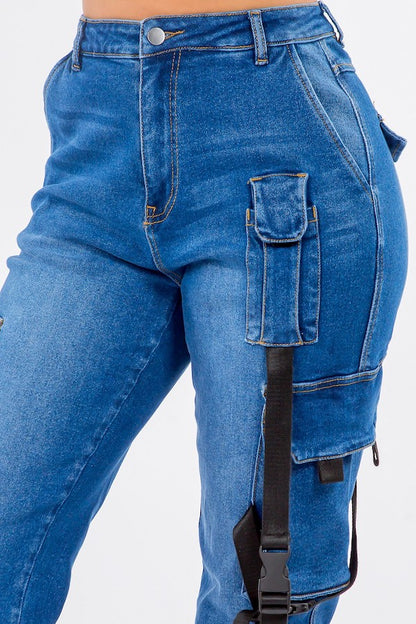 High Waist Cargo Style Denim Joggers