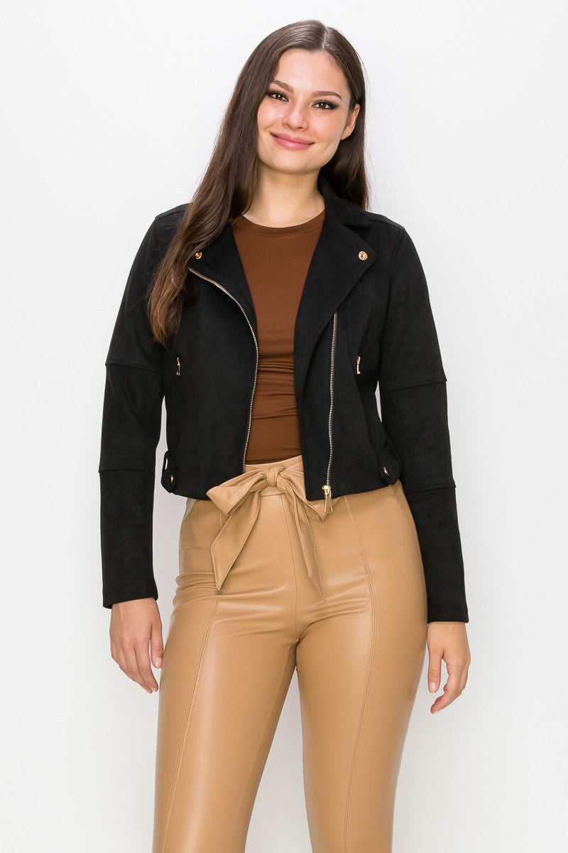 Faux Suede Moto Jacket