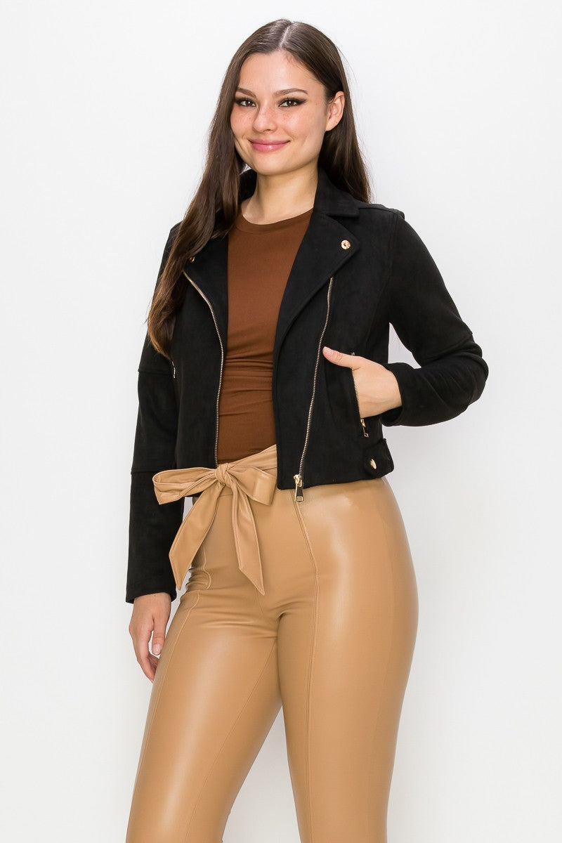 Faux Suede Moto Jacket