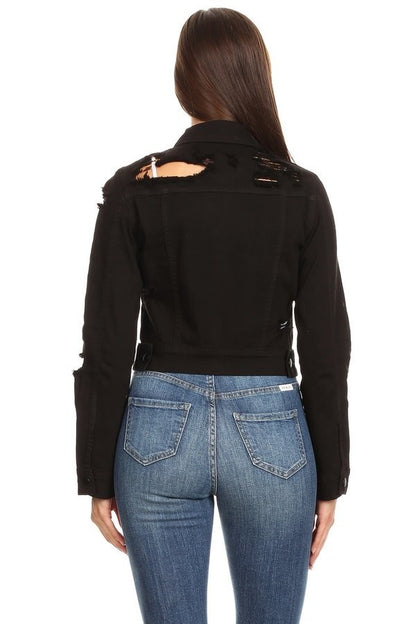 Distressed Denim Jacket - Black