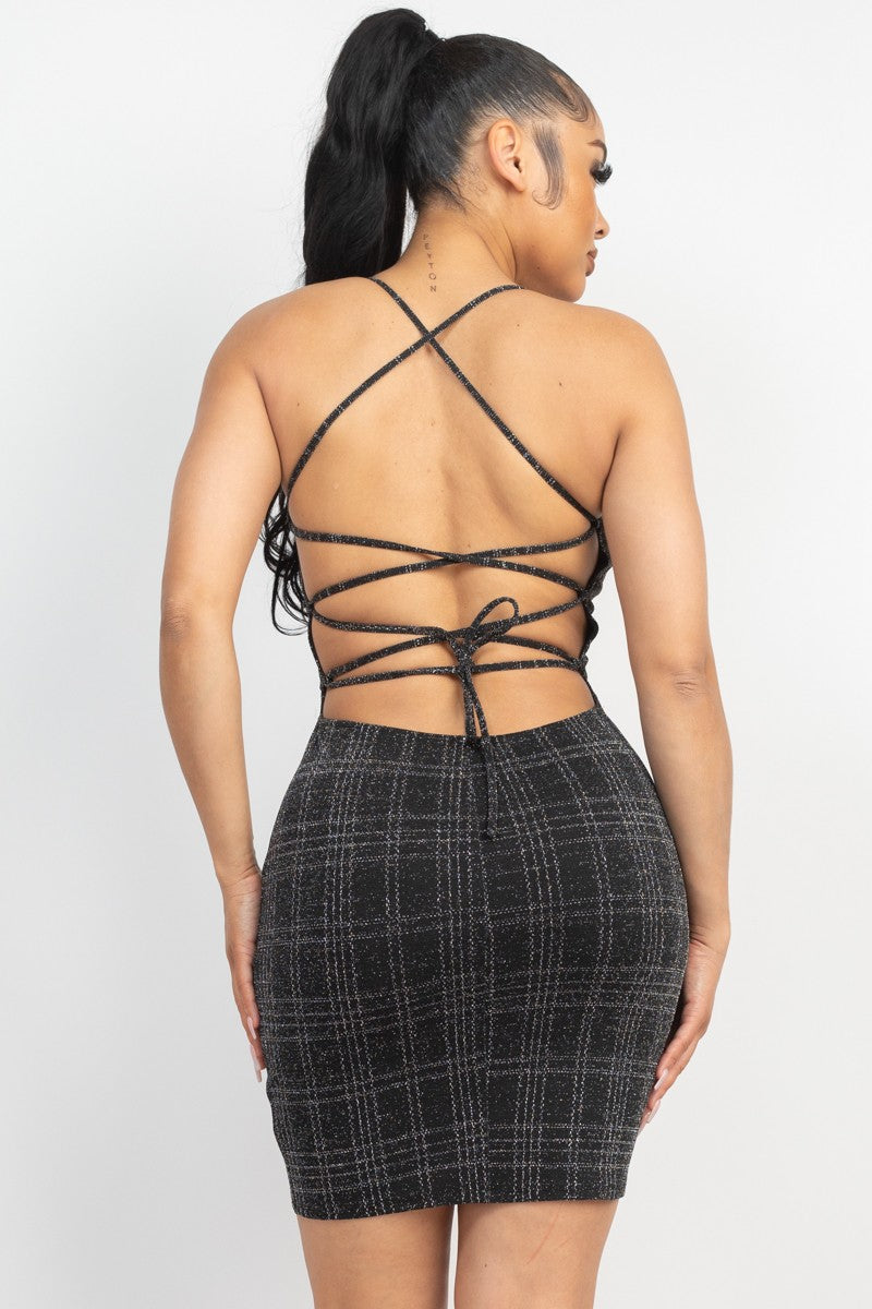 Lace-Up Plaid Backless Dress