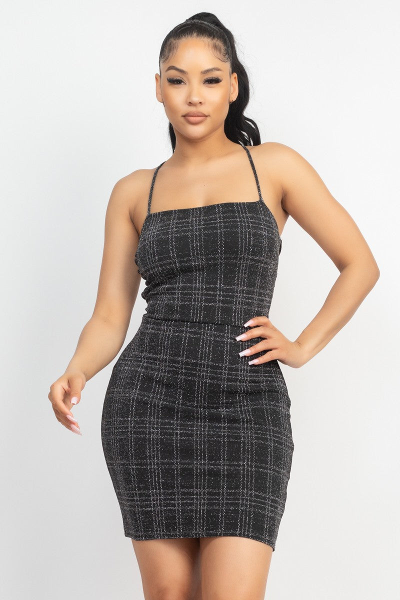 Lace-Up Plaid Backless Dress