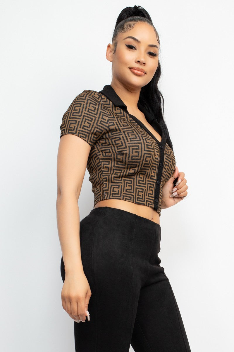 Front Button Jacquard Top