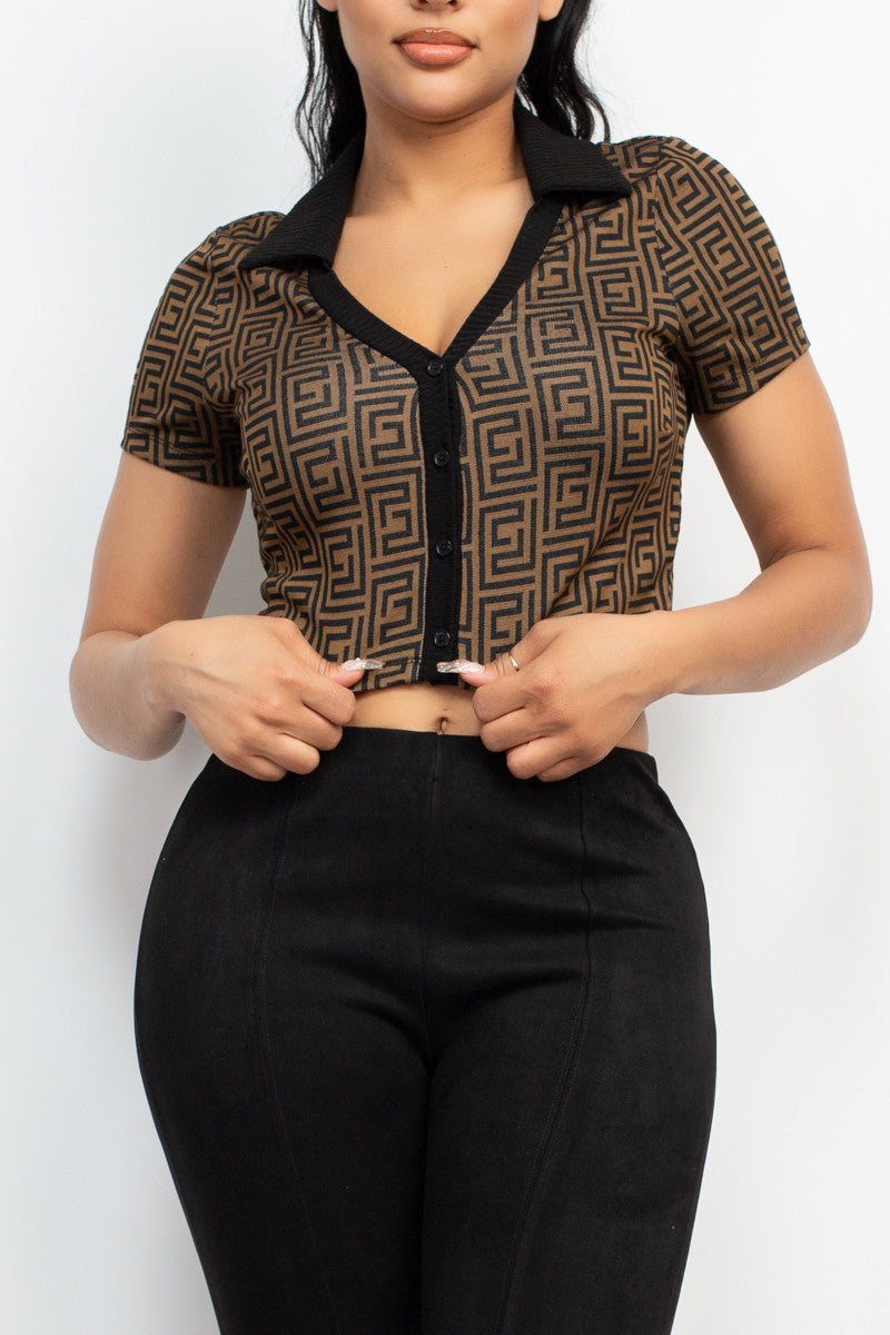 Front Button Jacquard Top