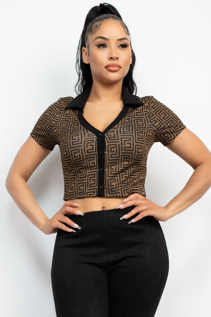 Front Button Jacquard Top