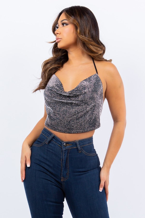 Open Back Rhinestone Crop Top