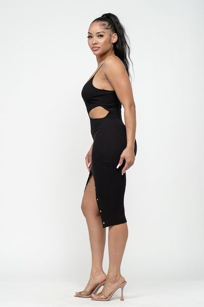 Waist Cut Out Buttoned Dress