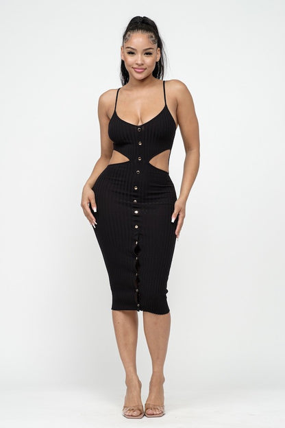 Waist Cut Out Buttoned Dress