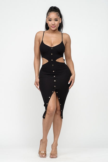 Waist Cut Out Buttoned Dress