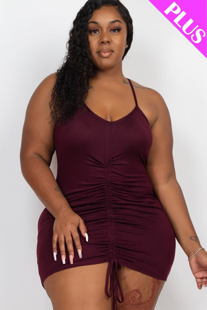 Ruched Front Knit Dress - Wine
