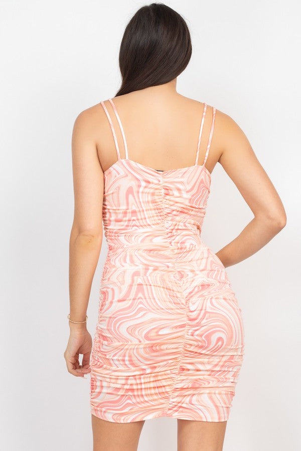 Swirl Sorbet Double-Strap Ruched Dress