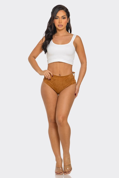Solid Suede Lace Up Panty Shorts