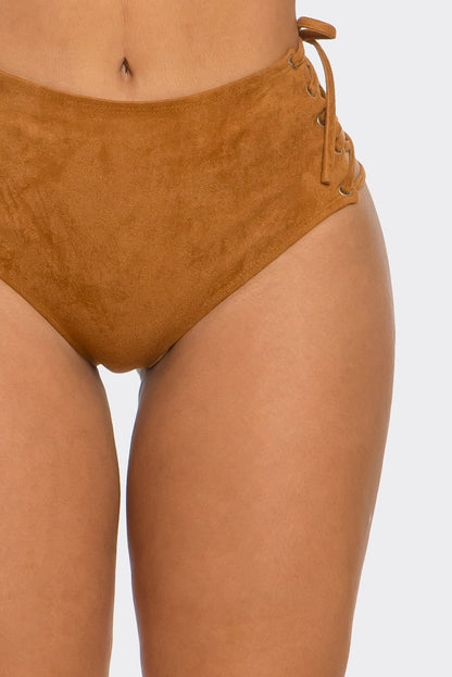 Solid Suede Lace Up Panty Shorts