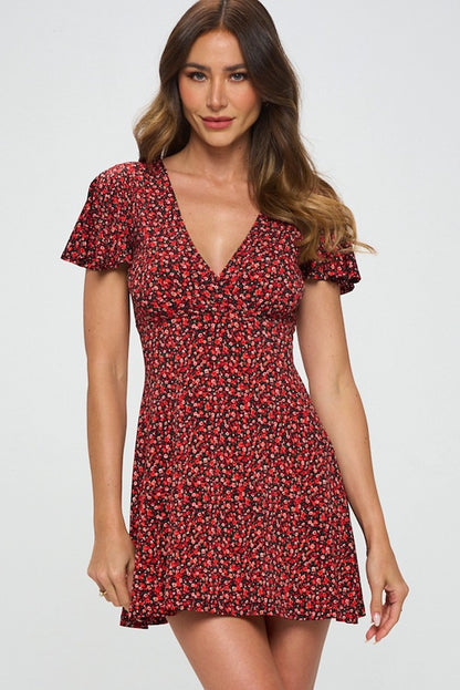 A-Line Mini Dress with Floral Wrap Top