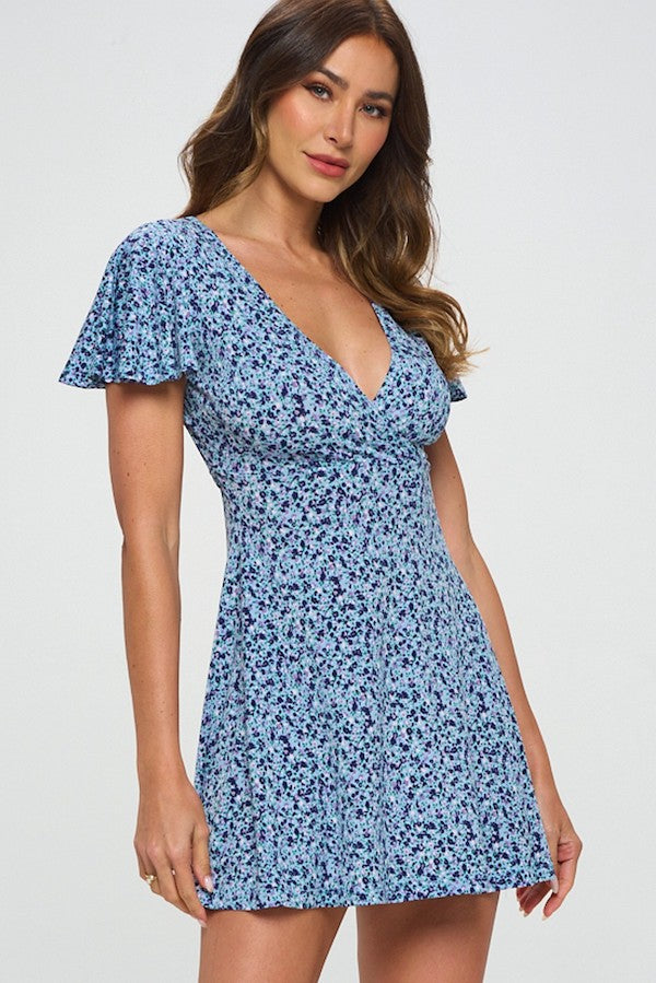 A-Line Mini Dress with Floral Wrap Top