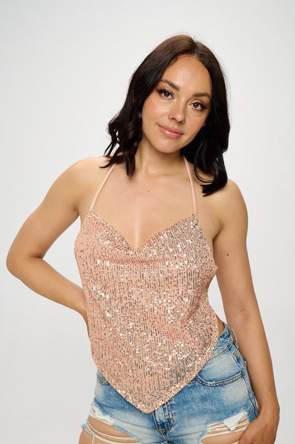 Mesh Sequin Hanker Chief Top