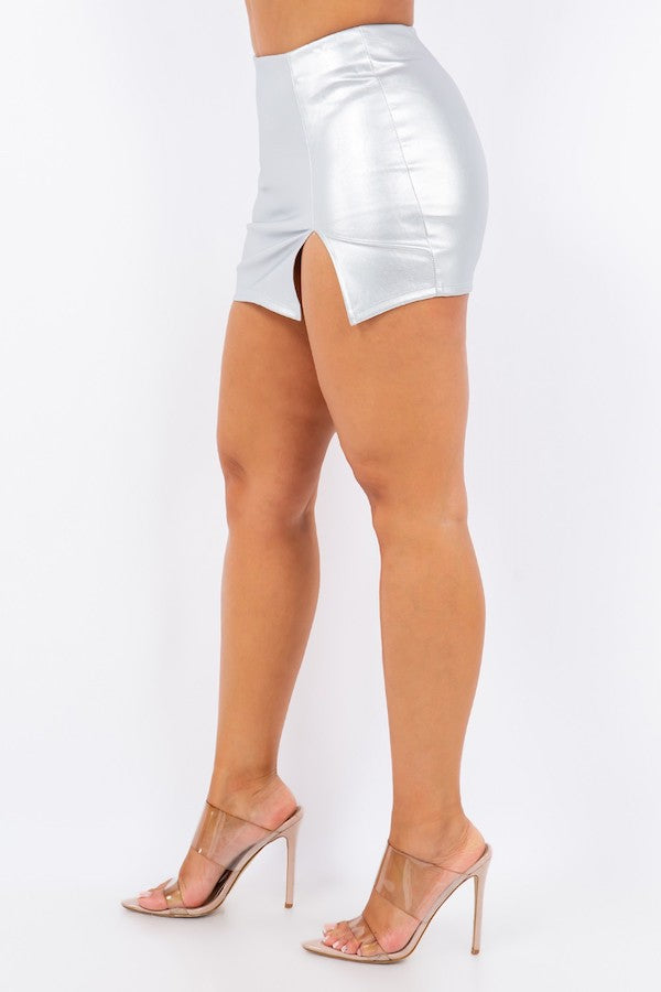 Pu Mini Skirt With Slit Detail