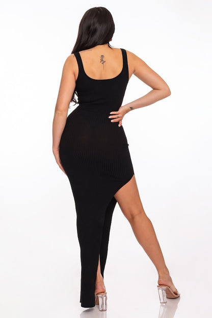 Bustier Side Slit Ribbed Maxi Dress