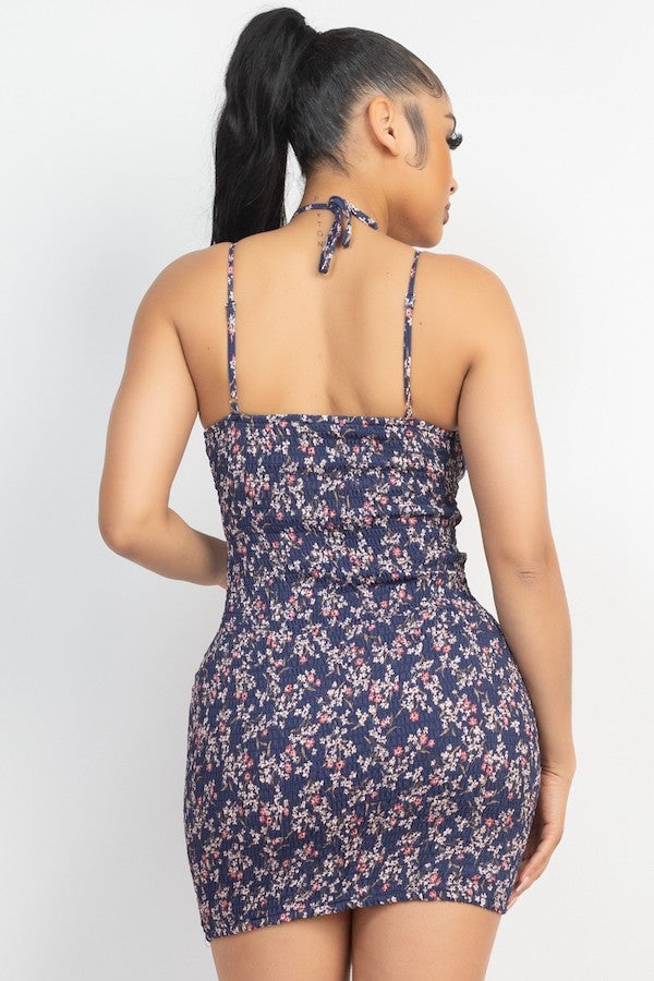Front-Tie Floral Bodycon Dress