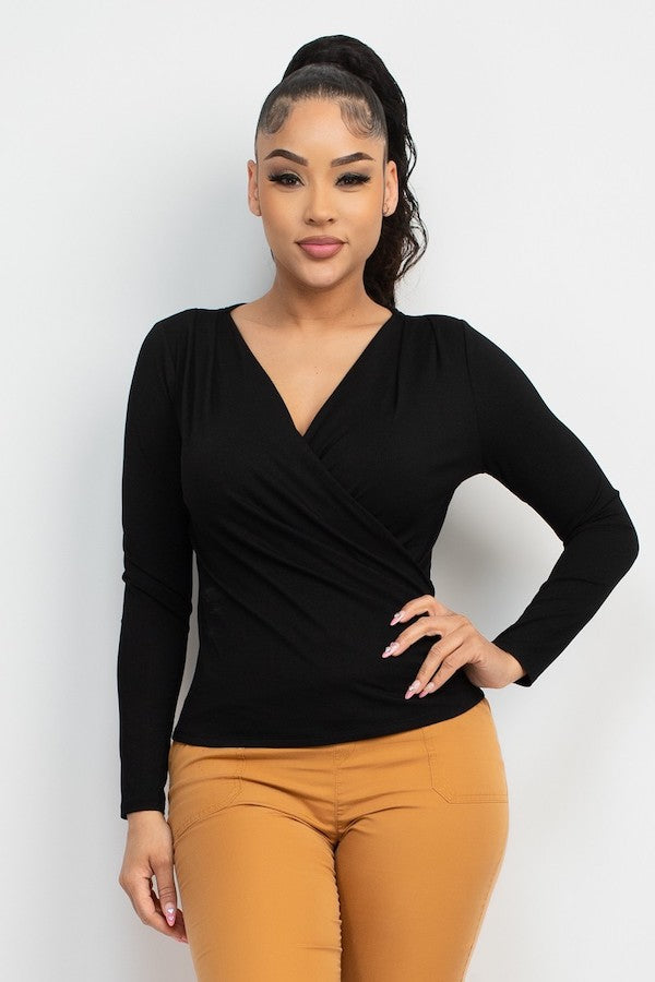 Pleated Surplice Casual Top