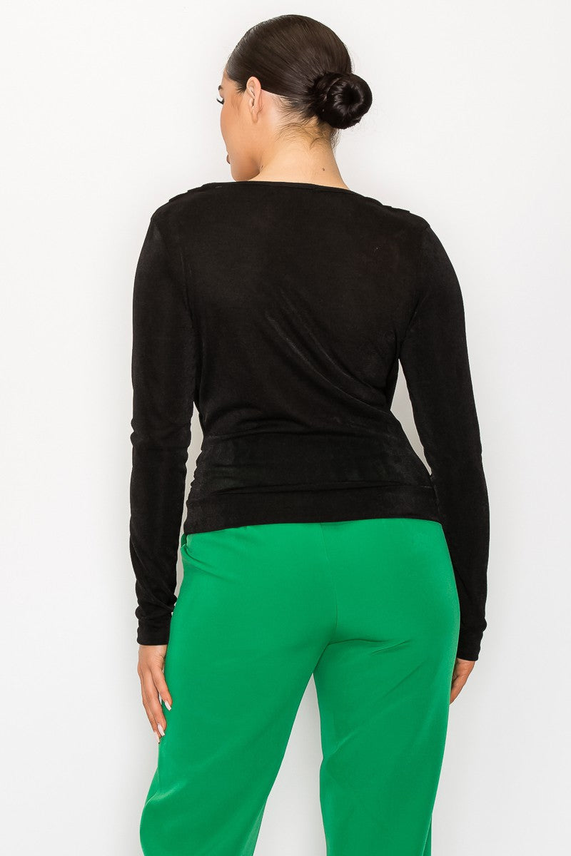 Overlapping Shiny Long Sleeve Top