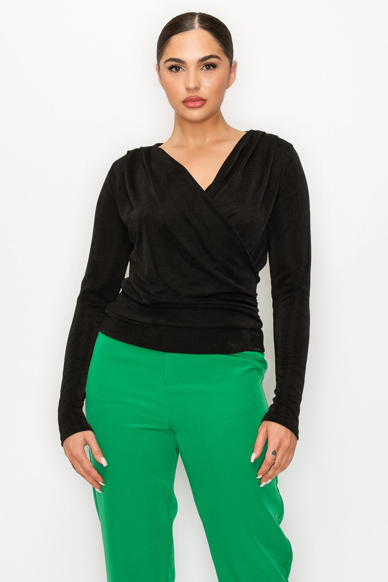 Overlapping Shiny Long Sleeve Top