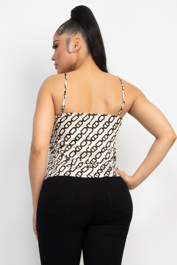 Chain Print Cowl Neck Top - Ivory