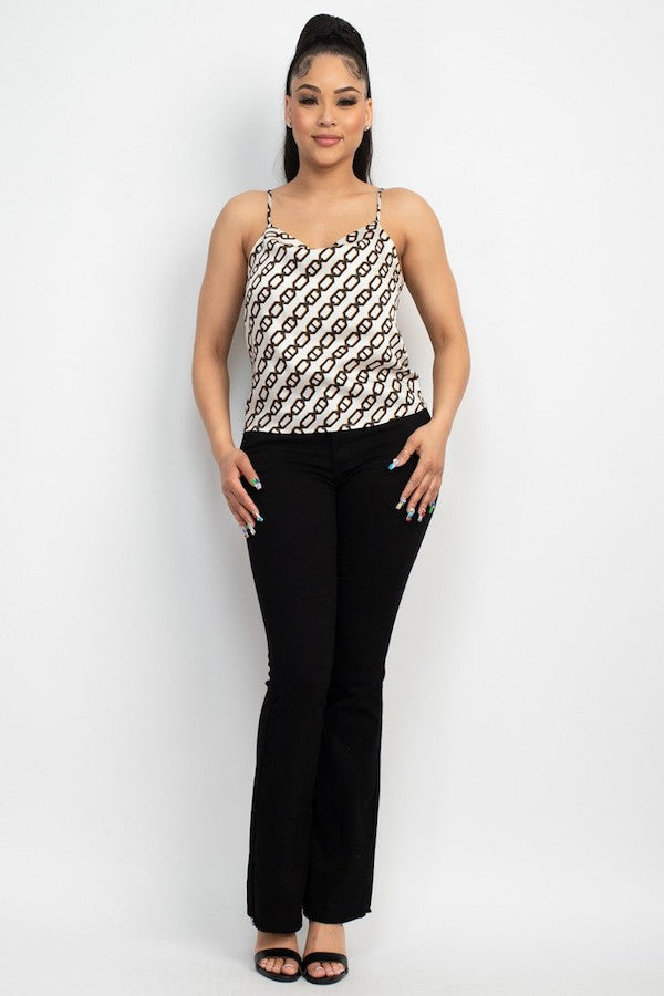 Chain Print Cowl Neck Top - Ivory