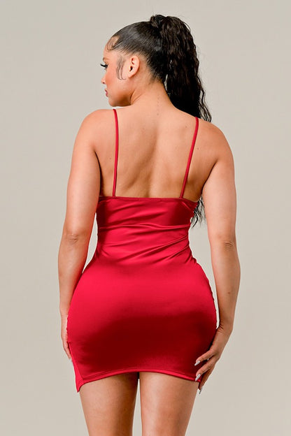 Solid Satin Dress with Side Slit