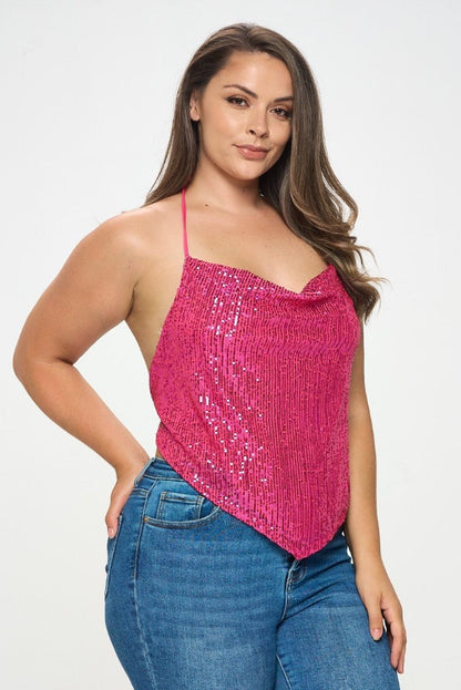 Mesh Sequin Hanker Chief Top