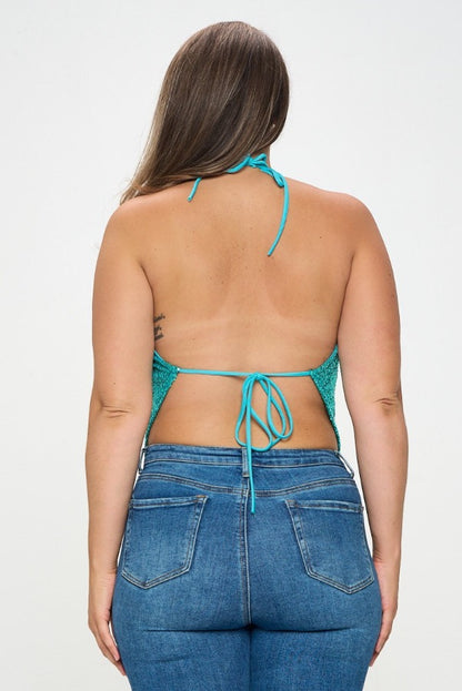 Mesh Sequin Hanker Chief Top