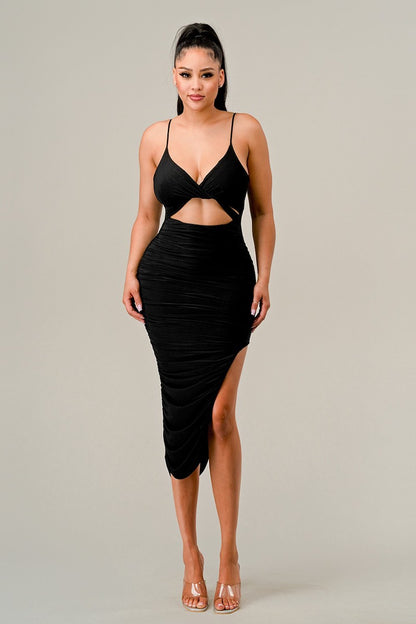 Ruched Cutout Midi Dress