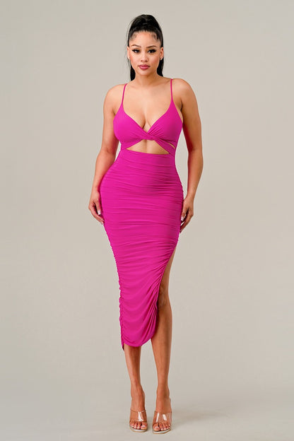 Ruched Cutout Midi Dress