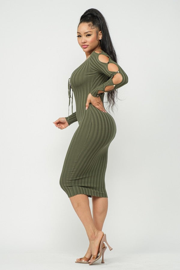 Cutout Ribbed Midi Dress GRAY FASHION Cutout Ribbed Midi Dress GRAY FASHION